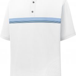 FootJoy Men's Lisle Chestband Short Sleeve Golf Polo For Men White/lagoon/navy