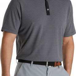 FootJoy Men's Jacquard Dot Lisle Golf Polo For Men Black/white