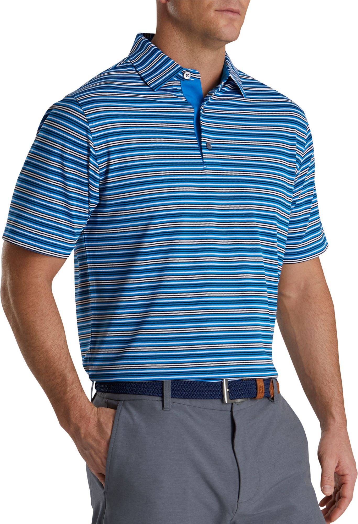 FootJoy Men's Stretch Stripe Pique Golf Polo For Men Blue/black 3 FootJoy Men's Stretch Stripe Pique Golf Polo For Men Blue/black