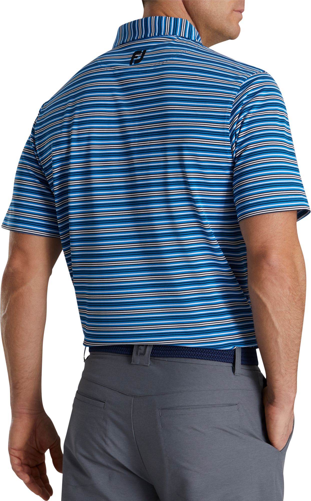 FootJoy Men's Stretch Stripe Pique Golf Polo For Men Blue/black 4 FootJoy Men's Stretch Stripe Pique Golf Polo For Men Blue/black - Image 2
