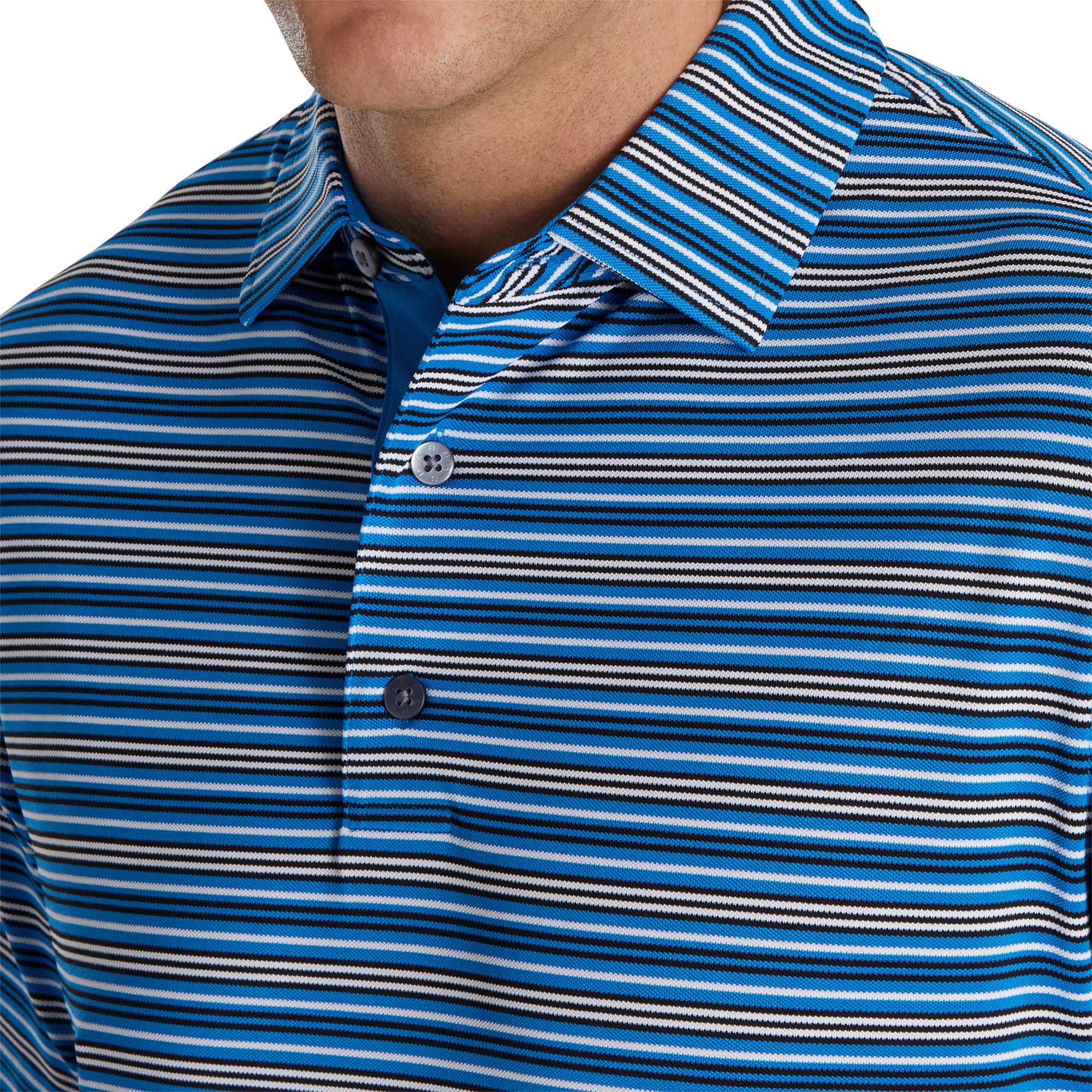 FootJoy Men's Stretch Stripe Pique Golf Polo For Men Blue/black 5 FootJoy Men's Stretch Stripe Pique Golf Polo For Men Blue/black - Image 3
