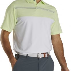 Footjoy Men's Lisle Engineered Pinstripe Self Collar Polo For Men White/lime