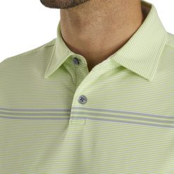 Footjoy Men's Lisle Engineered Pinstripe Self Collar Polo For Men White/lime -FootJoy Golf Store unnamed file 291