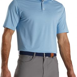 FootJoy Men's Lisle Classic Pencil Stripe Golf Polo For Men Blue/white