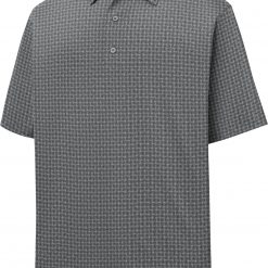 FootJoy Men's Lisle Open Weave Print Short Sleeve Golf Polo For Men Coal/white