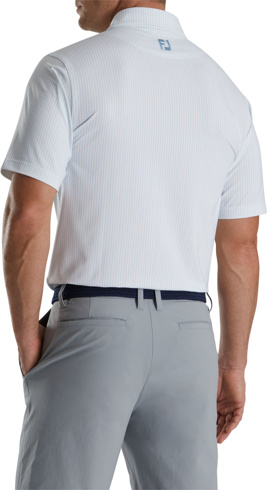 FootJoy Men's ZigZag Print Lisle Self Collar Golf Polo For Men White/blue 4 FootJoy Men's ZigZag Print Lisle Self Collar Golf Polo For Men White/blue - Image 2