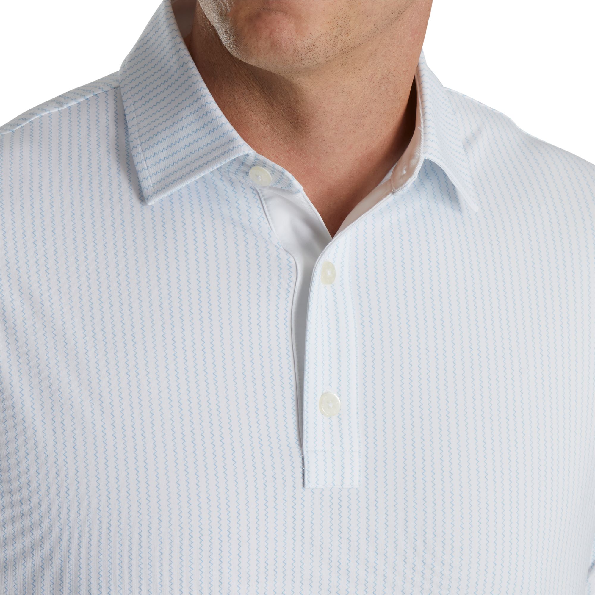 FootJoy Men's ZigZag Print Lisle Self Collar Golf Polo For Men White/blue 5 FootJoy Men's ZigZag Print Lisle Self Collar Golf Polo For Men White/blue - Image 3