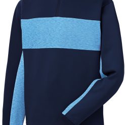 FootJoy Men's Double Jersey Pieced 1/4 Zip Golf Pullover For Men Navy/light Blue