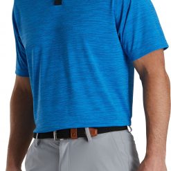 FootJoy Men's Broken Pinstripe Lisle Knit Collar Golf Polo For Men Blue/black