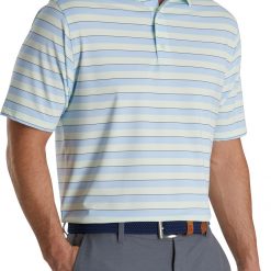 FootJoy Men's Regency Stripe Lisle Self Collar Golf Polo For Men Sky/mint
