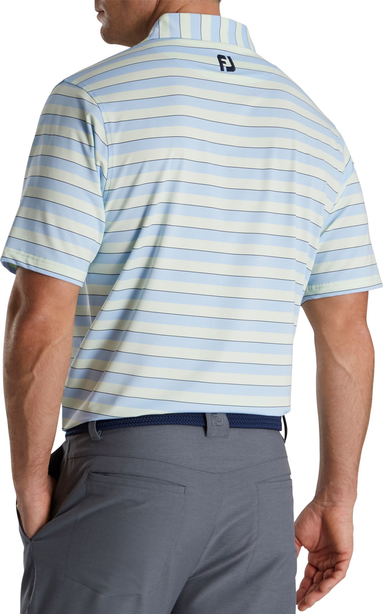 FootJoy Men's Regency Stripe Lisle Self Collar Golf Polo For Men Sky/mint 4 FootJoy Men's Regency Stripe Lisle Self Collar Golf Polo For Men Sky/mint - Image 2