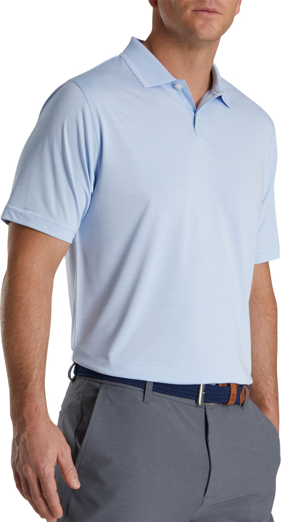 FootJoy Men's Broken Pinstripe Lisle Knit Collar Golf Polo For Men Sky/white 3 FootJoy Men's Broken Pinstripe Lisle Knit Collar Golf Polo For Men Sky/white
