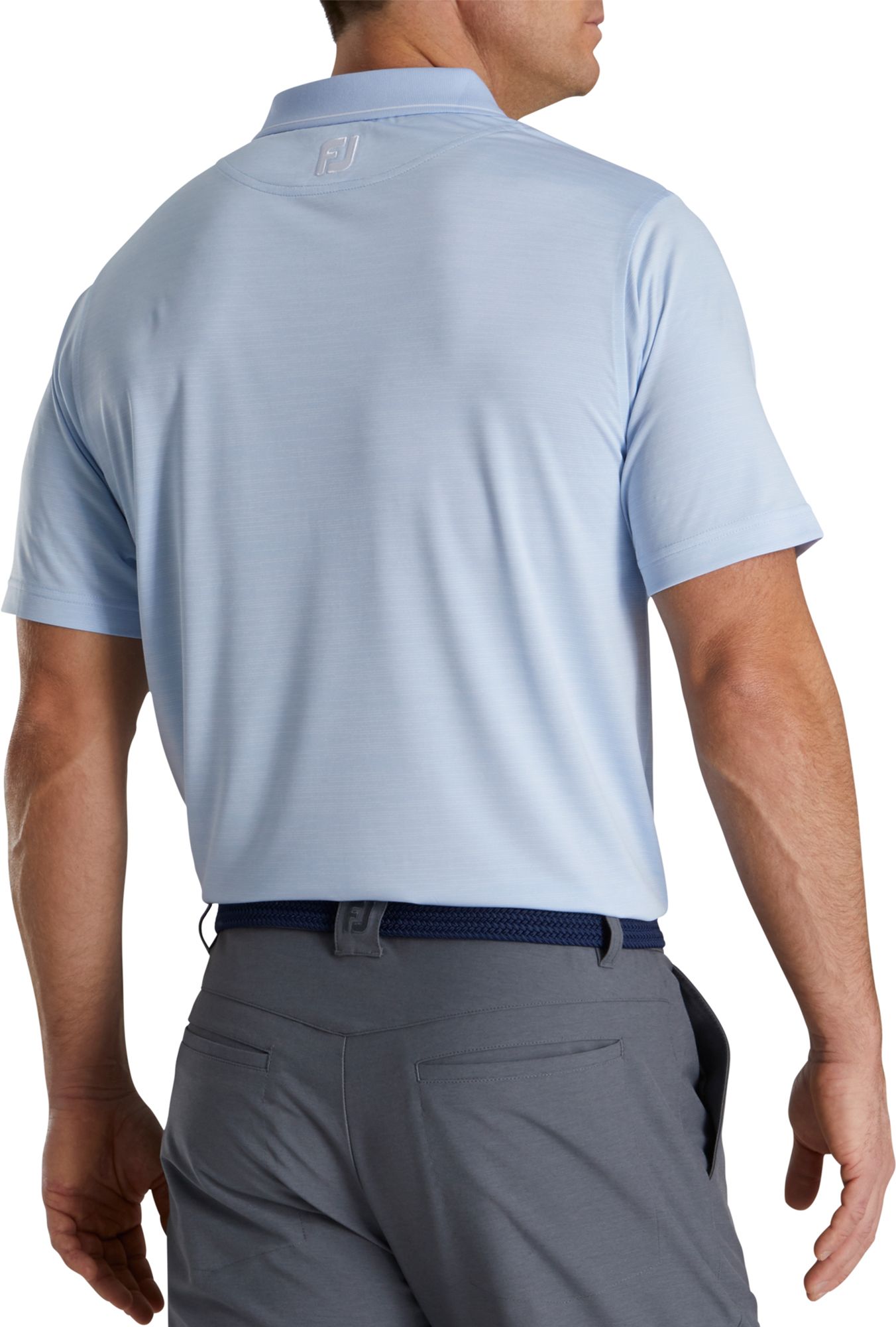 FootJoy Men's Broken Pinstripe Lisle Knit Collar Golf Polo For Men Sky/white 4 FootJoy Men's Broken Pinstripe Lisle Knit Collar Golf Polo For Men Sky/white - Image 2