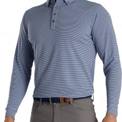 FootJoy Men's Feeder Stripe Jersey Buttondown Collar Golf Polo For Men Navy/sky