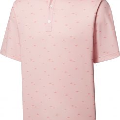 FootJoy Men's School Of Fish Print Lisle Self Collar Golf Polo For Men Pink