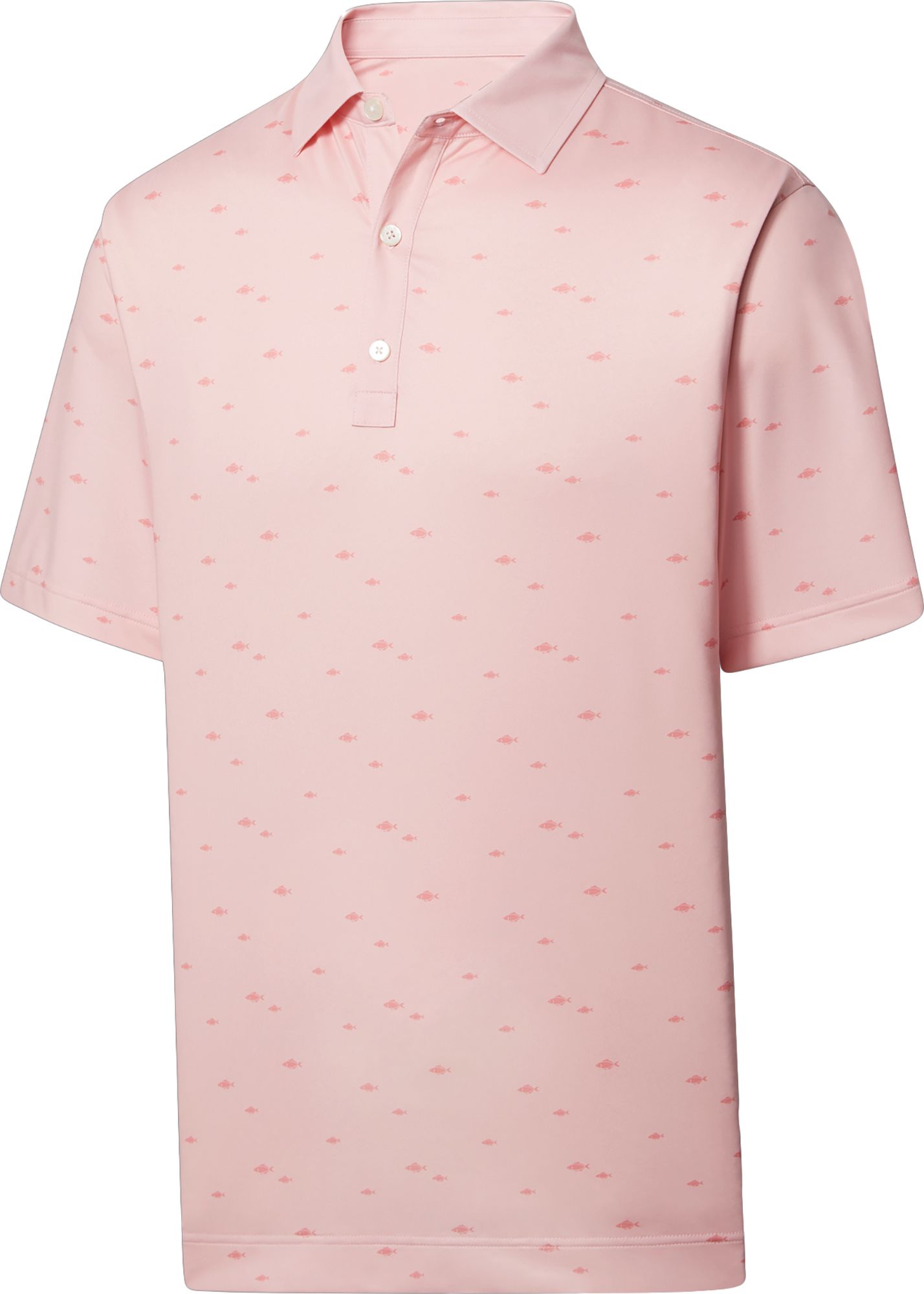 FootJoy Men's School Of Fish Print Lisle Self Collar Golf Polo For Men Pink 3 FootJoy Men's School Of Fish Print Lisle Self Collar Golf Polo For Men Pink
