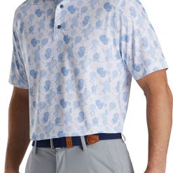 FootJoy Men's Vintage Floral Print Lisle Self Collar Golf Polo For Men Sky