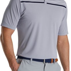 FootJoy Men's Checker Jacquard Chest Stripe Self Collar Golf Polo For Men Navy/white